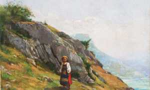 Antonio Maria Cotti Paesaggio montano con bambina in custume ultimo quarto XIX sec