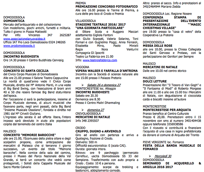 eventi ossola 26 novembre