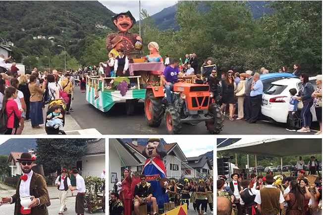 Traditionelle Parade von Festwagen und Volksgruppen bei dem Festa dell’Uva (Traubenfest) in Masera