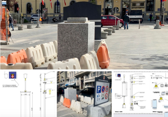 Domodossola: zwei neue Stangen für Plakate vor dem Bahnhof 